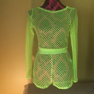 Neon yellow top with matching shorts